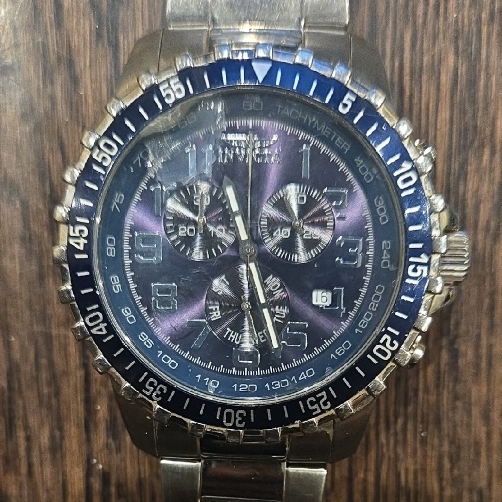 Invicta Silver and Purple Chronograph Watch 6621 (Damage Face)